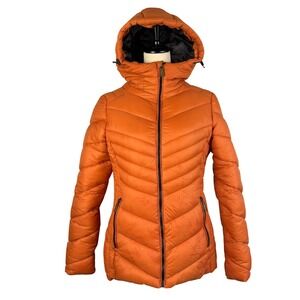 Cliffs Orange Rust Hooded Puffer Jacket Women's Medium Quilted Zip Front Lined